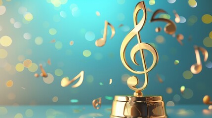a golden musical note on a pedestal on a white background, award