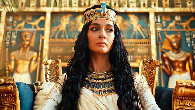 Queen Cleopatra sitting on her throne