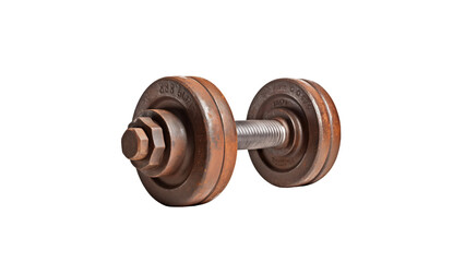 Dumbbell cutout. Rusty dumbbell on transparent background