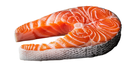 Fresh raw salmon isolated on transparent or white background 