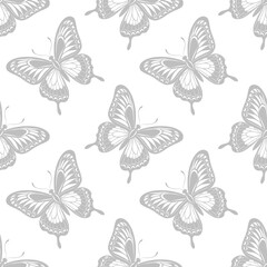 Seamless pattern, luxurious silhouettes of butterflies. Background with monochrome insects. Design for textiles, print