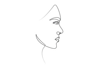 Continuous line drawing of woman face. One line design of gills Vector Art