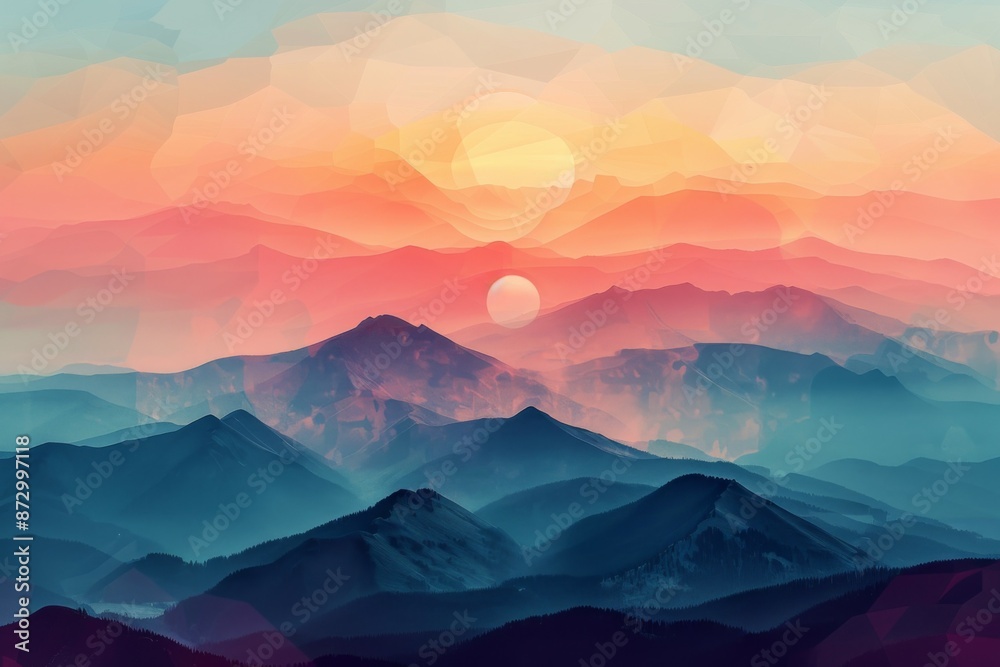 Sticker abstract mountain sunset