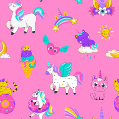 Cute Unicorns and Ice Cream Pattern
