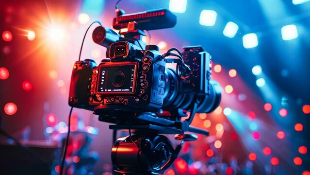 Cinematic scene of a video production studio with professional cameras and lighting equipment