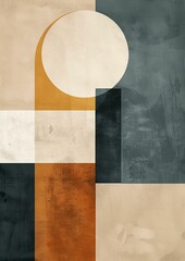 Abstract painting with geometric shapes in muted colors, modern elegant simple sophisticated