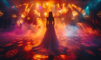 Fototapeta premium Vibrant Wedding Celebration: Dancing Bride and Groom in Nightclub