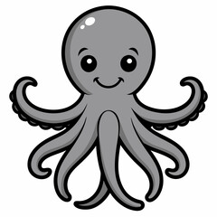 draw a simple happy octopus on silhouette vector