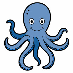 draw a simple happy octopus on silhouette vector