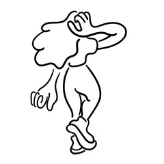 isolated black and white doodle illustration of female in vector. element for logo design postcard poster logo sticker