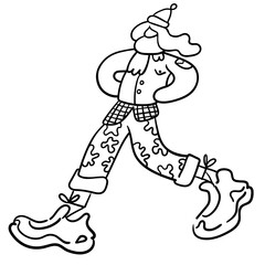 isolated black and white doodle illustration of female in vector. element for logo design postcard poster logo sticker