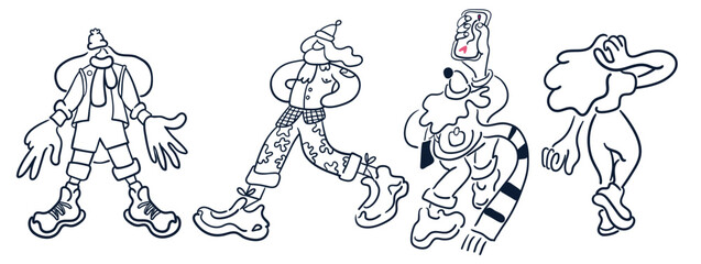 isolated set black and white doodle illustrations of female in vector. element for logo design postcard poster logo sticker