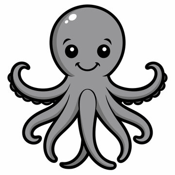 recommend clip art: draw a simple happy octopus on silhouette vector