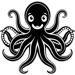 draw a simple happy octopus on silhouette vector