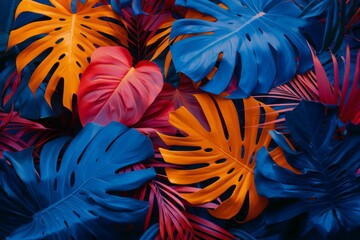 Colorful Monstera Leaves Composition