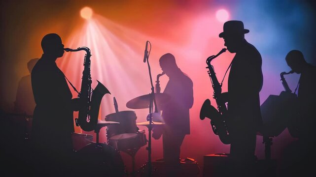 A jazz band playing at a night club or theater