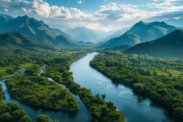 Mountain River Valley in Lush Landscape
