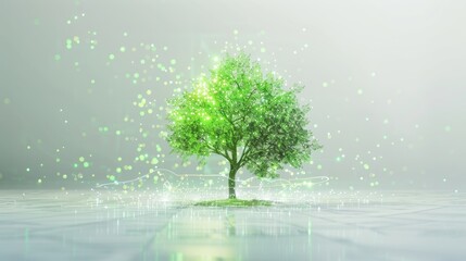 Obraz premium Tree with glowing leaves on a futuristic background, digital art concept