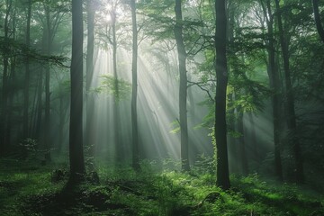 Obraz premium Misty Sunlit Forest