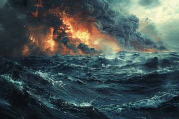 Fototapeta premium Fiery Ocean Storm