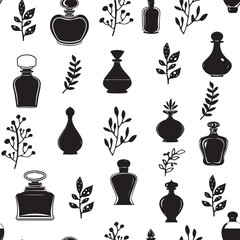 Perfume Bottles and Leaves Pattern