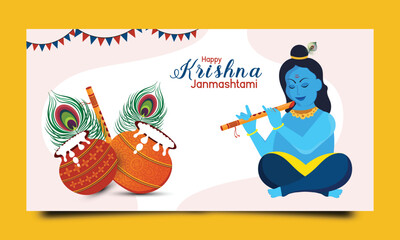 Happy janmashtmi festival of India lord Krishna playing bansuri background