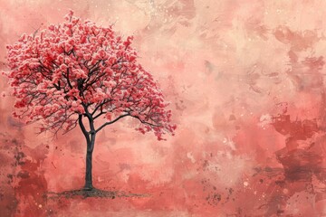 "Vibrant Pink Blossom Tree Against Artistic Background"