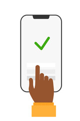 Pay online - vector illustration of phone with pushing button. Online payment and digital bill concept.