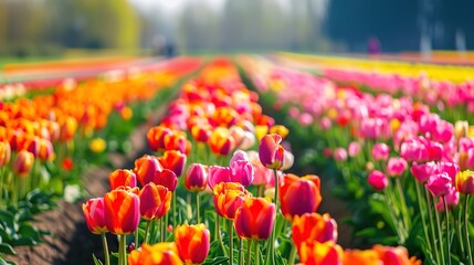 Blooming Beauty: A Vibrant Tulip Field in Holland During Springtime