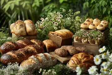 Assorted Artisan Bread Display in Natural Setting