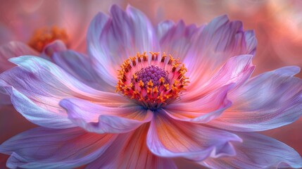 Close-up of a blooming pink and purple flower with a soft blurred background, nature and beauty concept