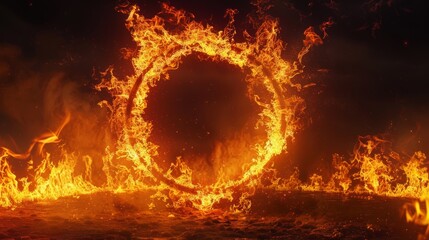 Burning fiery ring surrounded by flames, conceptual art. Fire and energy concept