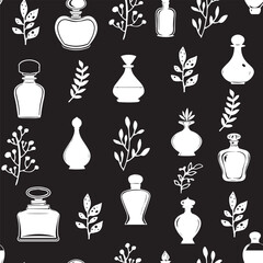 Perfume Bottles and Leaves Pattern
