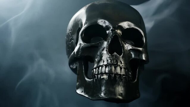 Rotating Mysterious Black Skull with Smoke