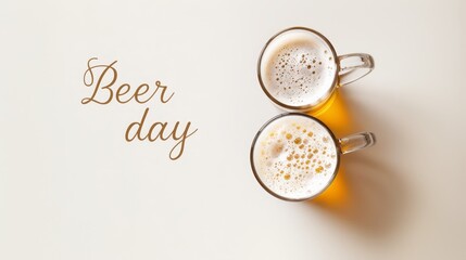 Foamy beer glasses with  beer day  inscription on white background, perfect for beer enthusiasts