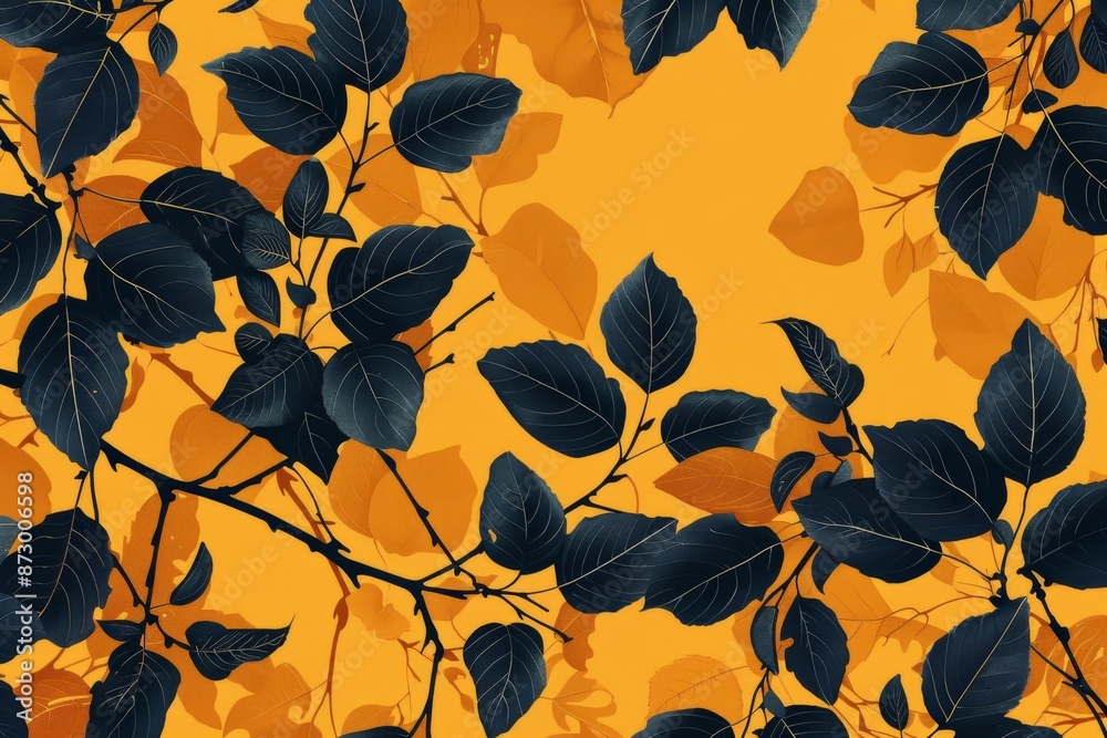 Poster Abstract Leaf Pattern on Orange Background