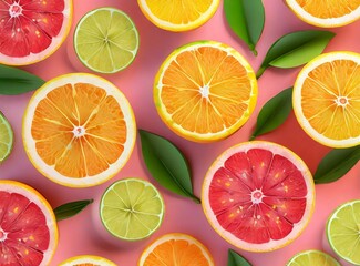Citric Fruits 3D Rendering Illustration Design Pattern