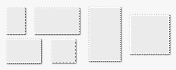 Realistic post stamps set with realistic shadow. Blank Postage Stamps on white background