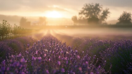 Misty Morning in Lavender Field