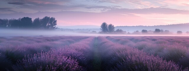 Misty Morning in Lavender Field