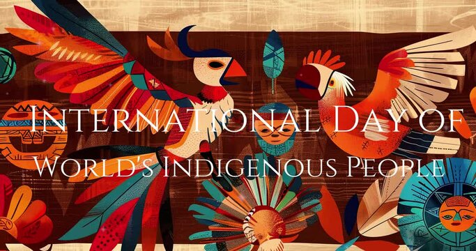 Design a culturally rich copy space background for International Day of World's Indigenous People, incorporating traditional symbols, vibrant indigenous artwork, and earthy tones