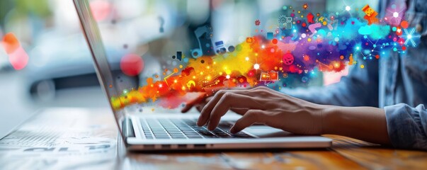 Businessman using laptop for digital marketing