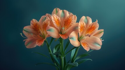 Fototapeta premium Nature concept background backdrop for your wedding, invitation, poster, banner project design close up photo of beautiful alstroemeria flowers with magical atmosphere and soft light