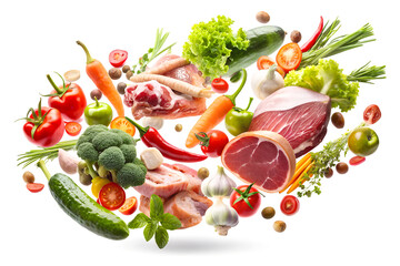 Flying food. Isolated on white background