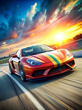 A high-performance sports car with a racing livery, captured mid-drift on a simulated racetrack.
