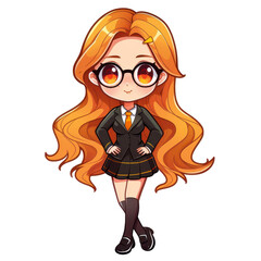 Cute chibi teacher avatar sticker with vibrant colors, great for stationery and decoration.