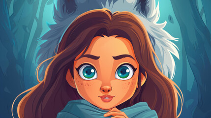 Adorable animation of a girl with wolf ears and tail, blending the beauty of a human and wolf.