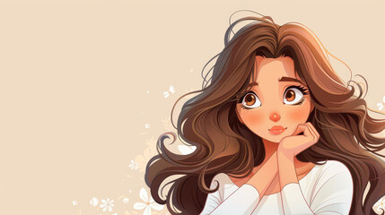 A charming image of a demure brunette girl exuding shyness