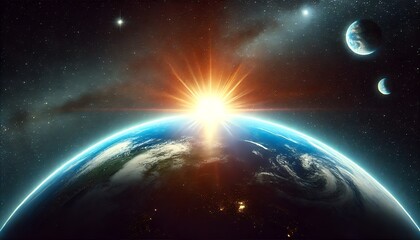 Obraz premium Sunlight Ascending Over Earth in Outer Space
