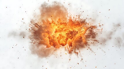 Fiery Explosion on a White Background